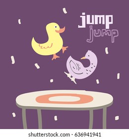 Awesome Retro Cute Duck Design for t-shirt, mug, bag lunchbox, wallpaper, wrapper, poster and banner flat design for kids. vector illustration
