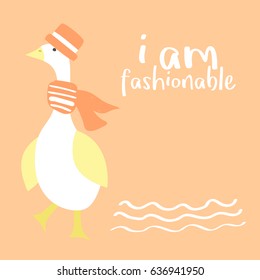 Awesome Retro Cute Duck Design for t-shirt, mug, bag lunchbox, wallpaper, wrapper, poster and banner flat design for kids. vector illustration
