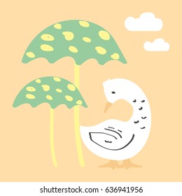Awesome Retro Cute Duck Design for t-shirt, mug, bag lunchbox, wallpaper, wrapper, poster and banner flat design for kids. vector illustration
