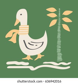 Awesome Retro Cute Duck Design for t-shirt, mug, bag lunchbox, wallpaper, wrapper, poster and banner flat design for kids. vector illustration
