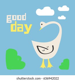 Awesome Retro Cute Duck Design for t-shirt, mug, bag lunchbox, wallpaper, wrapper, poster and banner flat design for kids. vector illustration
