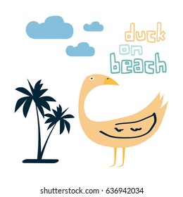 Awesome Retro Cute Duck Design for t-shirt, mug, bag lunchbox, wallpaper, wrapper, poster and banner flat design for kids. vector illustration
