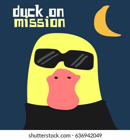 Awesome Retro Cute Duck Design for t-shirt, mug, bag lunchbox, wallpaper, wrapper, poster and banner flat design for kids. vector illustration
