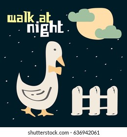 Awesome Retro Cute Duck Design for t-shirt, mug, bag lunchbox, wallpaper, wrapper, poster and banner flat design for kids. vector illustration
