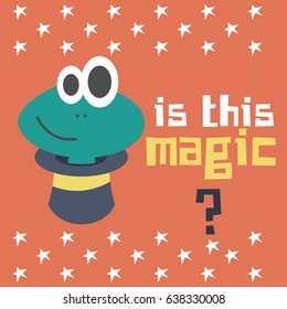 Awesome Retro Cute Frog Design for t-shirt, mug, bag lunchbox, wallpaper, wrapper, poster and banner flat design for kids. vector illustration
