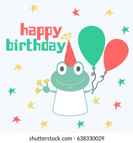 Awesome Retro Cute Frog Design for t-shirt, mug, bag lunchbox, wallpaper, wrapper, poster and banner flat design for kids. vector illustration
