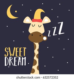 Awesome Retro Cute Giraffe Design for t-shirt, mug, bag lunchbox, wallpaper, wrapper, poster and banner flat design for kids. vector illustration
