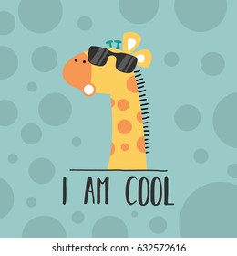 Awesome Retro Cute Giraffe Design For T-shirt, Mug, Bag Lunchbox, Wallpaper, Wrapper, Poster And Banner Flat Design For Kids. Vector Illustration
