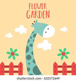 Awesome Retro Cute Giraffe Design for t-shirt, mug, bag lunchbox, wallpaper, wrapper, poster and banner flat design for kids. vector illustration
