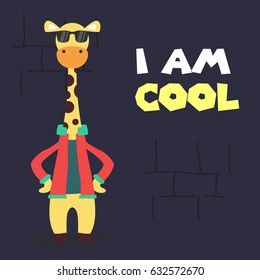 Awesome Retro Cute Giraffe Design for t-shirt, mug, bag lunchbox, wallpaper, wrapper, poster and banner flat design for kids. vector illustration
