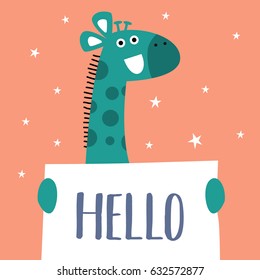 Awesome Retro Cute Giraffe Design for t-shirt, mug, bag lunchbox, wallpaper, wrapper, poster and banner flat design for kids. vector illustration
