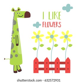 Awesome Retro Cute Giraffe Design for t-shirt, mug, bag lunchbox, wallpaper, wrapper, poster and banner flat design for kids. vector illustration

