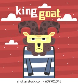 Awesome Retro Cute Goat Design for t-shirt, mug, bag lunchbox, wallpaper, wrapper, poster and banner flat design for kids. vector illustration
