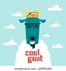 Awesome Retro Cute Goat Design for t-shirt, mug, bag lunchbox, wallpaper, wrapper, poster and banner flat design for kids. vector illustration
