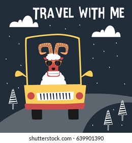 Awesome Retro Cute Goat Design for t-shirt, mug, bag lunchbox, wallpaper, wrapper, poster and banner flat design for kids. vector illustration
