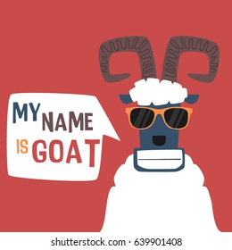 Awesome Retro Cute Goat Design For T-shirt, Mug, Bag Lunchbox, Wallpaper, Wrapper, Poster And Banner Flat Design For Kids. Vector Illustration
