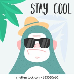 Awesome Retro Cute Gorilla Design for t-shirt, mug, bag lunchbox, wallpaper, wrapper, poster and banner flat design for kids. vector illustration