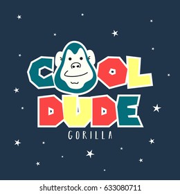 Awesome Retro Cute Gorilla Design for t-shirt, mug, bag lunchbox, wallpaper, wrapper, poster and banner flat design for kids. vector illustration