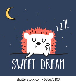 Awesome Retro Cute Hedgehog Design for t-shirt, mug, bag lunchbox, wallpaper, wrapper, poster and banner flat design for kids. vector illustration
