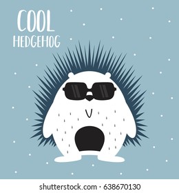 Awesome Retro Cute Hedgehog Design for t-shirt, mug, bag lunchbox, wallpaper, wrapper, poster and banner flat design for kids. vector illustration
