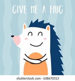 Awesome Retro Cute Hedgehog Design for t-shirt, mug, bag lunchbox, wallpaper, wrapper, poster and banner flat design for kids. vector illustration
