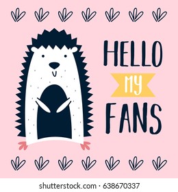 Awesome Retro Cute Hedgehog Design for t-shirt, mug, bag lunchbox, wallpaper, wrapper, poster and banner flat design for kids. vector illustration
