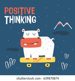 Awesome Retro Cute Hippopotamus Design for t-shirt, mug, bag lunchbox, wallpaper, wrapper, poster and banner flat design for kids. vector illustration
