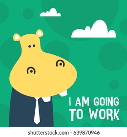 Awesome Retro Cute Hippopotamus Design for t-shirt, mug, bag lunchbox, wallpaper, wrapper, poster and banner flat design for kids. vector illustration
