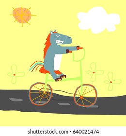 Awesome Retro Cute Horse Design for t-shirt, mug, bag lunchbox, wallpaper, wrapper, poster and banner flat design for kids. vector illustration
