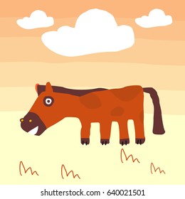 Awesome Retro Cute Horse Design for t-shirt, mug, bag lunchbox, wallpaper, wrapper, poster and banner flat design for kids. vector illustration
