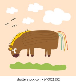 Awesome Retro Cute Horse Design for t-shirt, mug, bag lunchbox, wallpaper, wrapper, poster and banner flat design for kids. vector illustration
