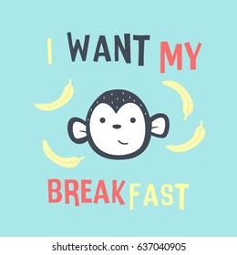 Awesome Retro Cute Monkey Design for t-shirt, mug, bag lunchbox, wallpaper, wrapper, poster and banner flat design for kids. vector illustration
