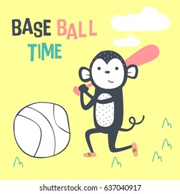Awesome Retro Cute Monkey Design for t-shirt, mug, bag lunchbox, wallpaper, wrapper, poster and banner flat design for kids. vector illustration
