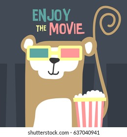 Awesome Retro Cute Monkey Design for t-shirt, mug, bag lunchbox, wallpaper, wrapper, poster and banner flat design for kids. vector illustration
