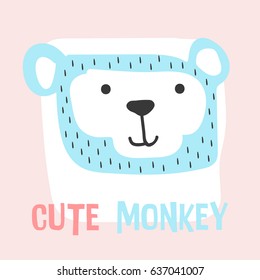 Awesome Retro Cute Monkey Design for t-shirt, mug, bag lunchbox, wallpaper, wrapper, poster and banner flat design for kids. vector illustration
