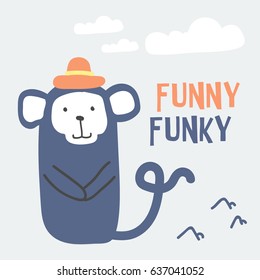 Awesome Retro Cute Monkey Design for t-shirt, mug, bag lunchbox, wallpaper, wrapper, poster and banner flat design for kids. vector illustration
