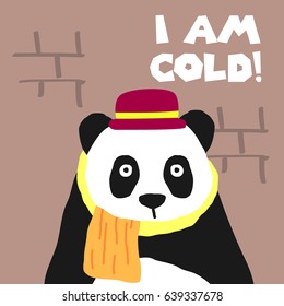 Awesome Retro Cute Panda Design for t-shirt, mug, bag lunchbox, wallpaper, wrapper, poster and banner flat design for kids. vector illustration