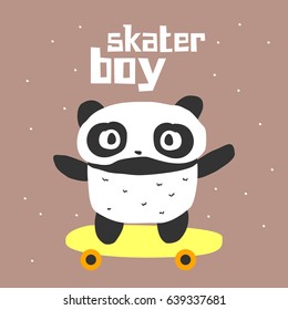 Awesome Retro Cute Panda Design for t-shirt, mug, bag lunchbox, wallpaper, wrapper, poster and banner flat design for kids. vector illustration