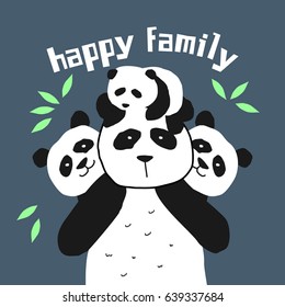 Awesome Retro Cute Panda Design for t-shirt, mug, bag lunchbox, wallpaper, wrapper, poster and banner flat design for kids. vector illustration