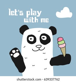 Awesome Retro Cute Panda Design for t-shirt, mug, bag lunchbox, wallpaper, wrapper, poster and banner flat design for kids. vector illustration