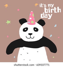 Awesome Retro Cute Panda Design for t-shirt, mug, bag lunchbox, wallpaper, wrapper, poster and banner flat design for kids. vector illustration