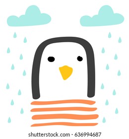 Awesome Retro Cute Penguin Design for t-shirt, mug, bag lunchbox, wallpaper, wrapper, poster and banner flat design for kids. vector illustration

