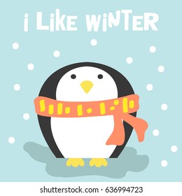 Awesome Retro Cute Penguin Design for t-shirt, mug, bag lunchbox, wallpaper, wrapper, poster and banner flat design for kids. vector illustration
