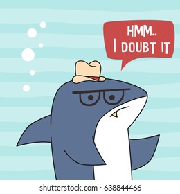 Awesome Retro Cute Shark Design for t-shirt, mug, bag lunchbox, wallpaper, wrapper, poster and banner flat design for kids. vector illustration
