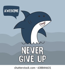 Awesome Retro Cute Shark Design for t-shirt, mug, bag lunchbox, wallpaper, wrapper, poster and banner flat design for kids. vector illustration
