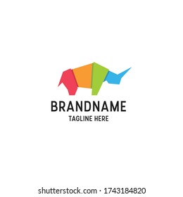Awesome rhino full color logo design template vector illustration
