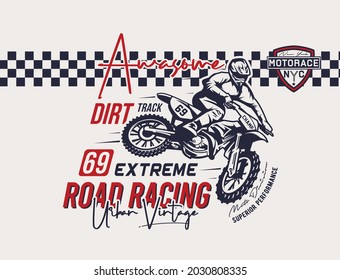 Awesome road racing new york motorace urban vintage dirt track 69 extreme nyc moto division superior performance vector illustration