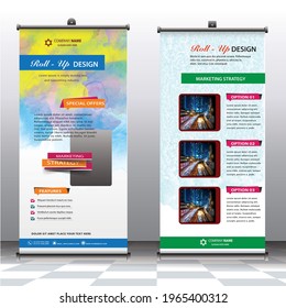 Awesome roll up banner design vector template.