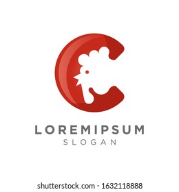 Awesome rooster in C Alphabet circle logo Premium Vector