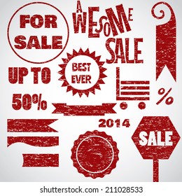 Awesome sale red text objects sign icons collection retro style